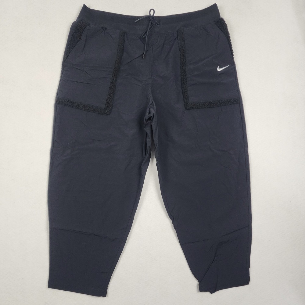 Nike Essential Loose Fit Jogger Women 2XL Black Fleece Logo Sherpa High Rise
